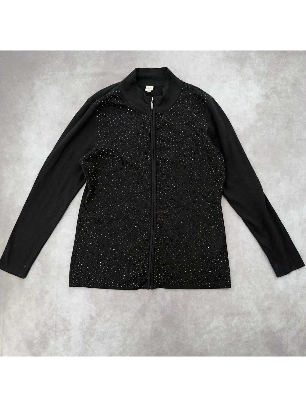 Vila Milano Vintage Y2K Wool Blend Rhinestone Full Zip Cardigan Sweater Black XL
